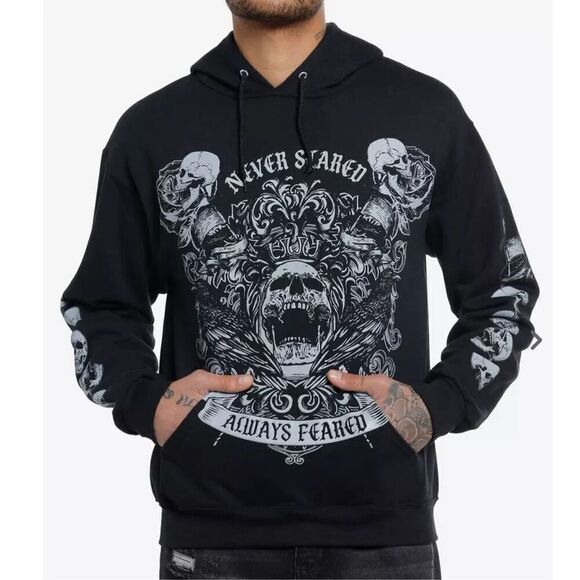 Hot Topic Always Feared Skulls Hoodie Black Zip Up Unisex Medium - Picture 1 of 8
